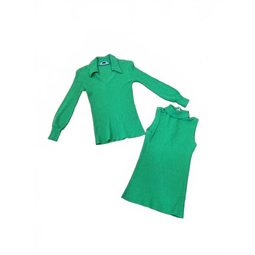 Vintage Green Marbella Knits Ribbed Knit Sweater and Sleeveless Sweater